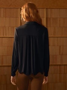 MOTF STUDIO WOMEN EMBROIDERED FLORAL PATTERN FOLD PLEATED SHIRT - Black - View 4