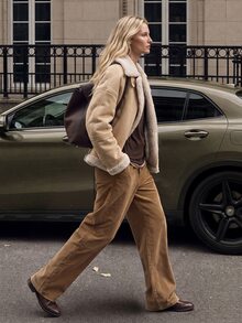 Airaco Jaqueta de Suede com Forro Térmico, Gola Alta, Zíper na Frente, Estilo Casual Diário, Moda de Rua Chique, Outono/Inverno - Amarelo - Visão 2