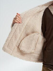Airaco Jaqueta de Suede com Forro Térmico, Gola Alta, Zíper na Frente, Estilo Casual Diário, Moda de Rua Chique, Outono/Inverno - Amarelo - Visão 6