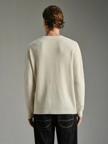 Calmiston Men's Minimalist Versatile Ribbed Long Sleeve Sweater For Daily Wear Old Money Couple Matching Outfit - Beige - View 8