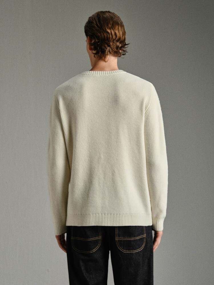 Calmiston Men's Minimalist Versatile Ribbed Long Sleeve Sweater For Daily Wear Old Money Couple Matching Outfit - Beige - View 8