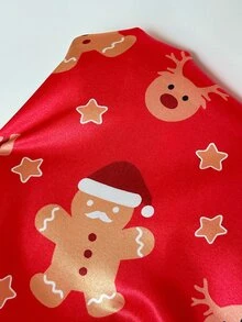 CoupledUp Faux Silk Christmas Style Lapel Long Sleeve Long Pants Pajama Set - Red - View 11