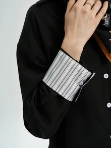 Airaco Women's Casual Commuting Striped Patchwork Long Sleeve Shirt Fall Cloth For Women - Black - View 6