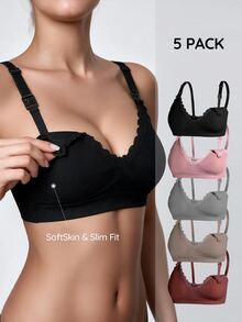 SHAPORA Bra Menyusui Hamil Wanita Terlaris, Modis, Nyaman, Minimalis, Warna Polos, Berkualitas Tinggi, dan Berkinerja Baik, 5pcs/Pack - MultiWarna - View 1