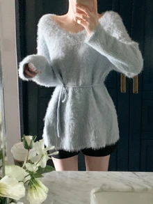 DAZY Women's Cold Shoulder Long Sleeve Solid Color Sweater - Blue - View 2