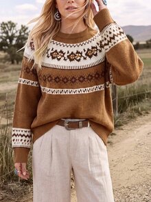 Wildy BOHO Casual Western Country Nomad Women's Autumn/Winter Pattern Sweater For Outings And Commuting Cowgirl Outfits For Women Going Out - Multicolor - View 6
