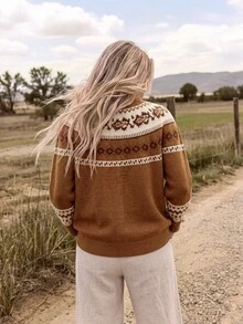 Wildy BOHO Casual Western Country Nomad Women's Autumn/Winter Pattern Sweater For Outings And Commuting Cowgirl Outfits For Women Going Out - Multicolor - View 2