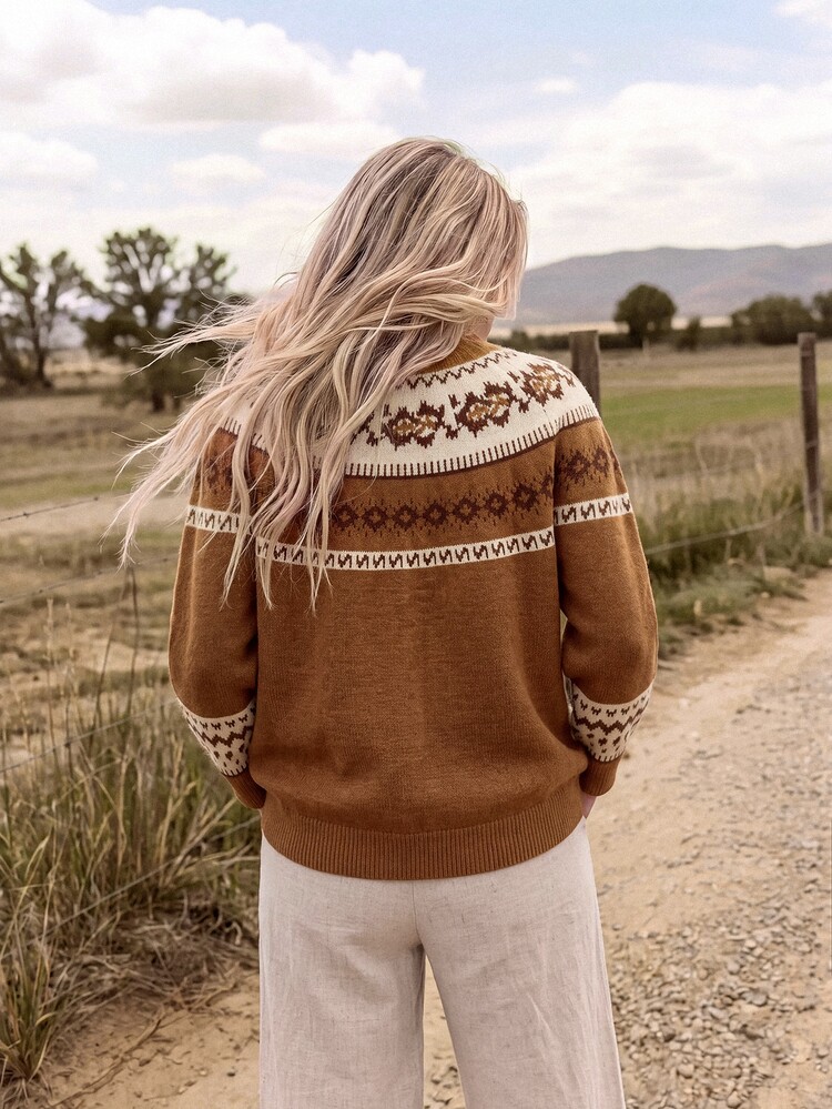 Wildy BOHO Casual Western Country Nomad Women's Autumn/Winter Pattern Sweater For Outings And Commuting Cowgirl Outfits For Women Going Out - Multicolor - View 2