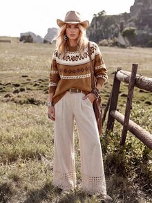 Wildy BOHO Casual Western Country Nomad Women's Autumn/Winter Pattern Sweater For Outings And Commuting Cowgirl Outfits For Women Going Out - Multicolor - View 4