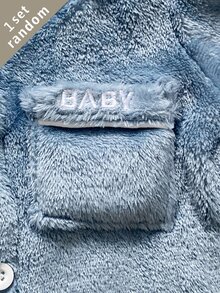SHEIN 5套隨機發送 1套秋冬雙面法蘭絨男嬰幼兒家居服套裝，柔軟毛絨咖啡色/卡其色/皇家藍/灰藍色，翻領開襟長袖上衣附口袋，BABY刺繡，寬鬆舒適長褲，2件套，冬季款 - 彩色 - 查看 7