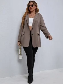 EMERY ROSE Blazer unicolor con botón - Marrón Mocha - Ver 6