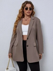 EMERY ROSE Blazer unicolor con botón - Marrón Mocha - Ver 4