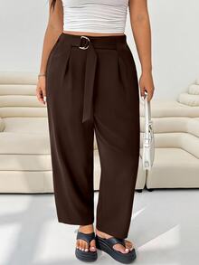 Solflare Plus Size Brown Casual Business Elegant Punjabi Comfortable Dress Pants Formal Office Tidur Work Summer - Brown - View 3