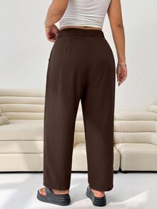 Solflare Plus Size Brown Casual Business Elegant Punjabi Comfortable Dress Pants Formal Office Tidur Work Summer - Brown - View 2