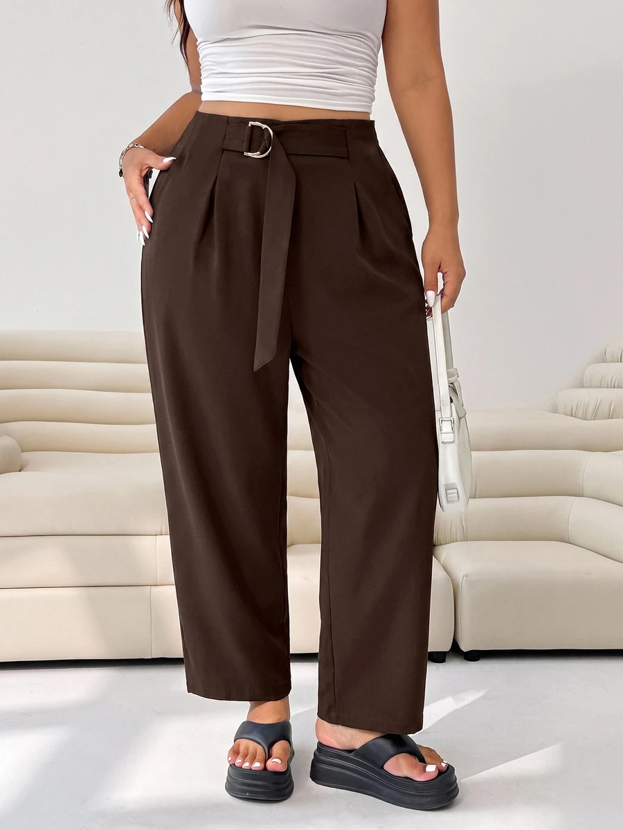 Solflare Plus Size Brown Casual Business Elegant Punjabi Comfortable Dress Pants Formal Office Tidur Work Summer - Brown - View 1