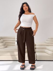 Solflare Plus Size Brown Casual Business Elegant Punjabi Comfortable Dress Pants Formal Office Tidur Work Summer - Brown - View 5