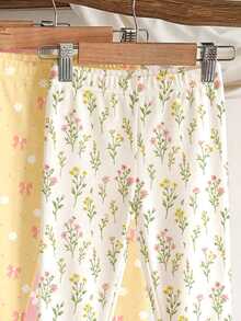 Young Girls Bohemian Floral Series, Young Girl Casual Simple Long Leggings Suitable For Autumn/Winter Daily Wear, Random 2pcs/Set - Multicolor - View 4