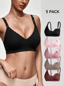 SHAPORA 5pcs Women's Best-Selling Fashion Comfortable Minimalist Solid Color High-Value High-Quality Maternity Nursing Bras - Multicolor - View 5
