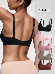 SHAPORA 5pcs Women's Best-Selling Fashion Comfortable Minimalist Solid Color High-Value High-Quality Maternity Nursing Bras - Multicolor - View 2