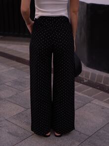 Silviapuertast 女士波点宽松休闲牛仔裤，四季皆宜 - 藍色 - 查看 2