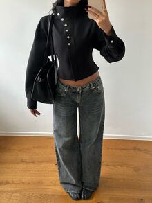 Aloruh 女款素色休閒百搭日常穿著長袖夾克 - 黑色 - 查看 3