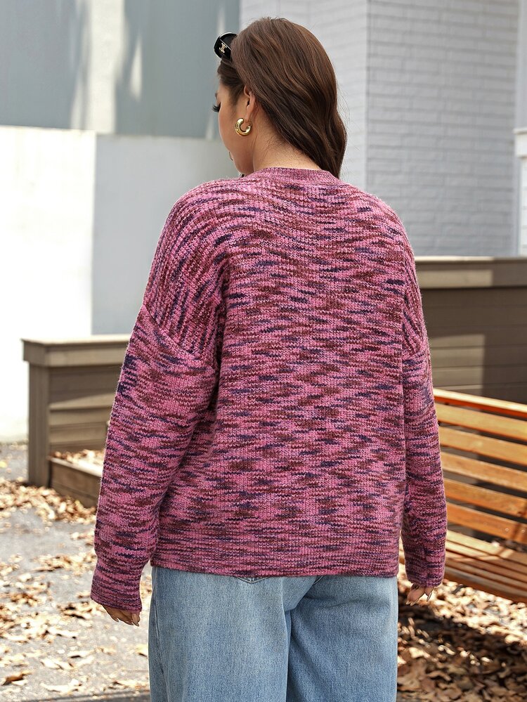 Easowa Curve Plus Size Women's Round Neck Casual Versatile Everyday Long Sleeve Sweater Winter - Red Violet - View 4