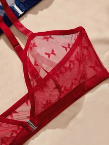 Charlaine 3pcs Front Closure Lace Patchwork Comfortable Plus Size Bra Set - Multicolor - View 5