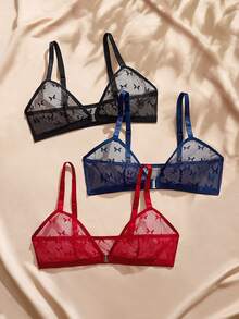 Charlaine 3pcs Front Closure Lace Patchwork Comfortable Plus Size Bra Set - Multicolor - View 1