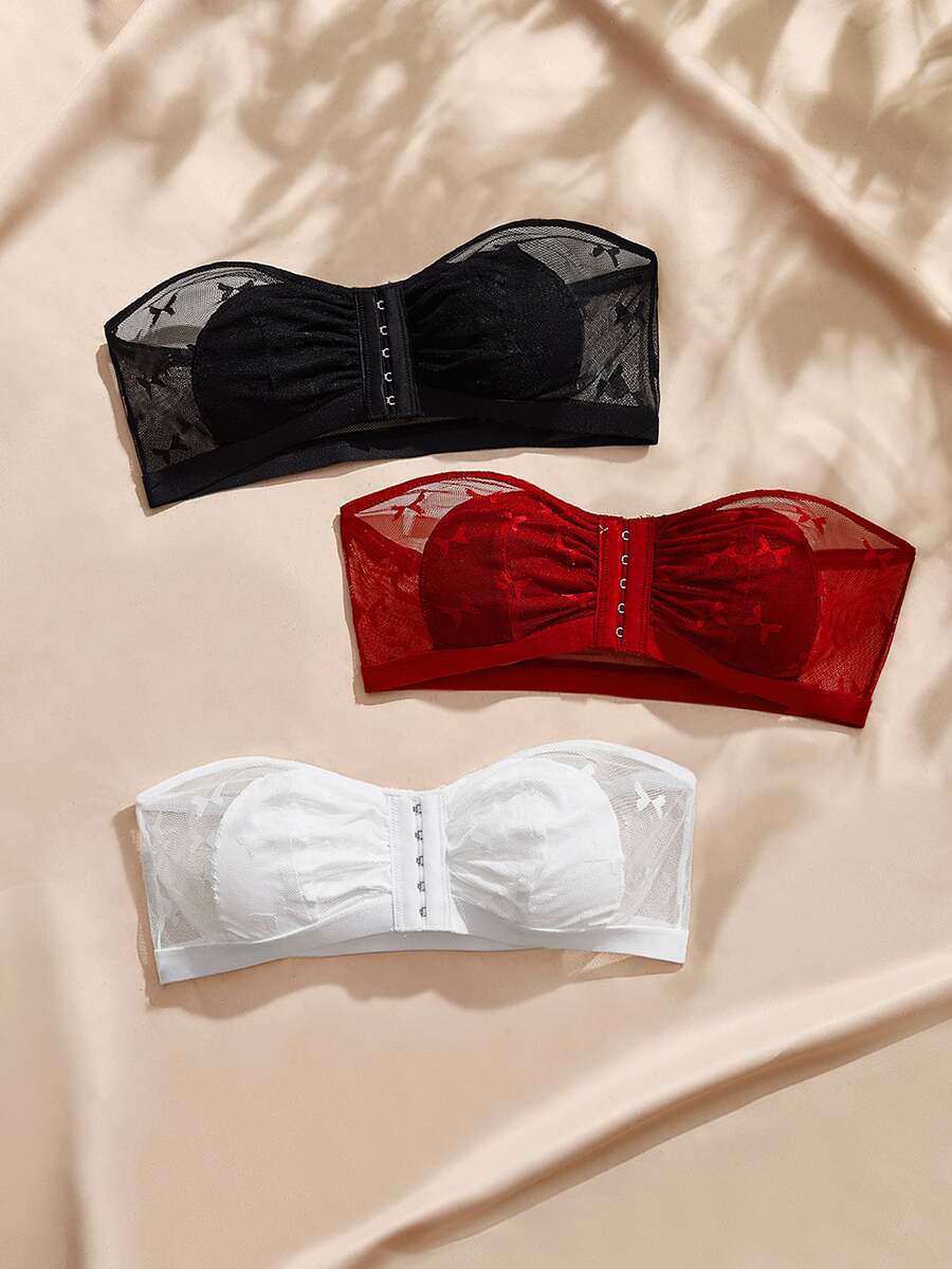 Charlaine Romantic Lace Front Closure Strapless Bra Set 3pcs - Multicolor - View 1