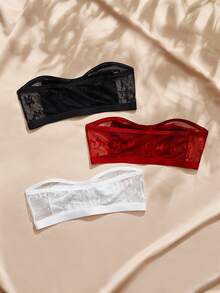 Charlaine Romantic Lace Front Closure Strapless Bra Set 3pcs - Multicolor - View 2