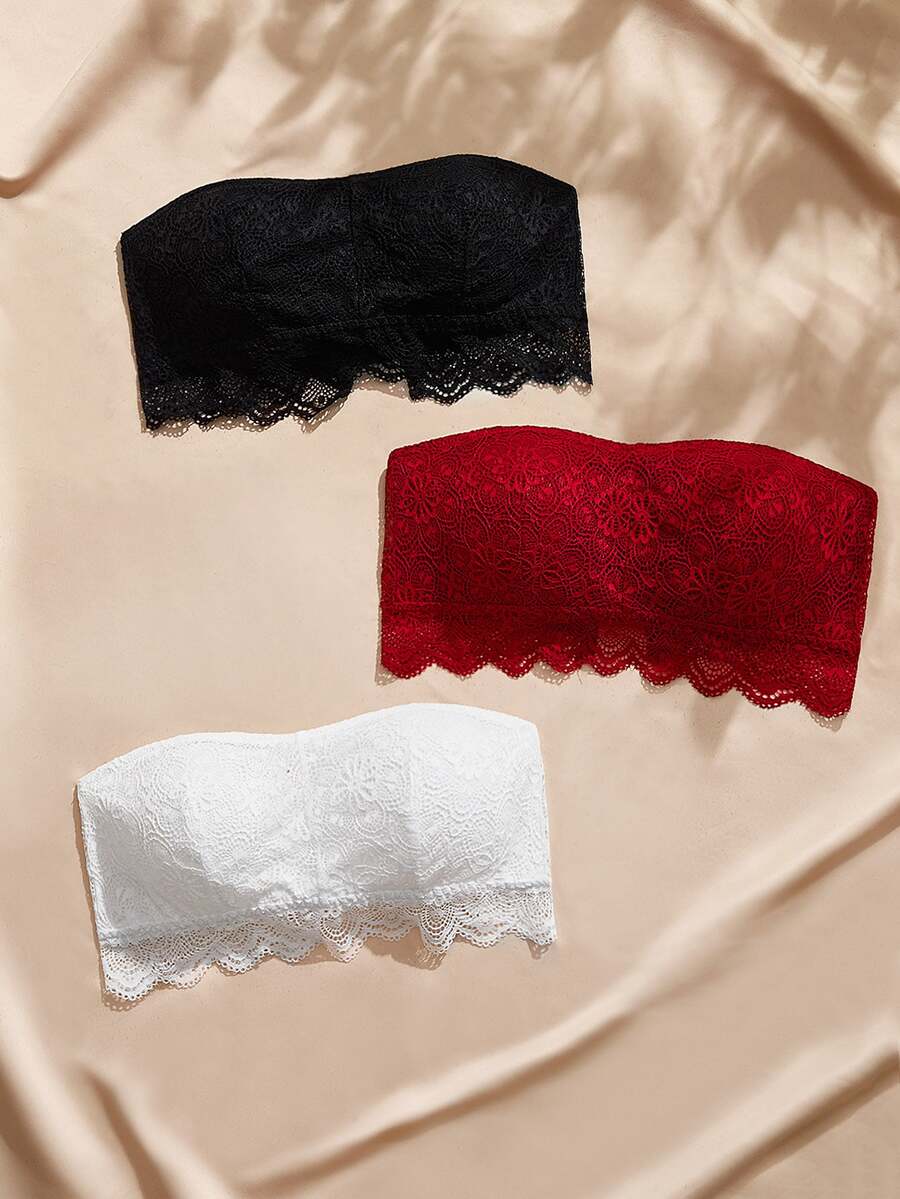 Charlaine Set Bra Tanpa Tali Renda Romantis 3 Potong - MultiWarna - View 1