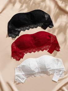 Charlaine Set Bra Tanpa Tali Renda Romantis 3 Potong - MultiWarna - View 4