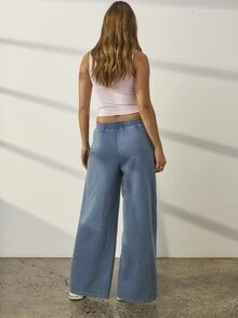 Aralina Women Blue Acid Wash Mid Rise Wide Leg Sweatpants Elastic Drawstring Waist Lounge Yoga Casual Going Out Gym Workout Running Streetwear Pants - Blue - View 6