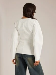 SHEIN Tall White Woven Women's Casual Blazer - White - View 7