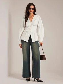 SHEIN Tall White Woven Women's Casual Blazer - White - View 10