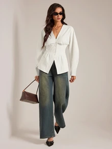SHEIN Tall White Woven Women's Casual Blazer - White - View 8