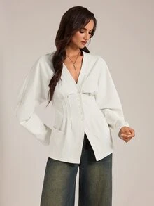 SHEIN Tall White Woven Women's Casual Blazer - White - View 9