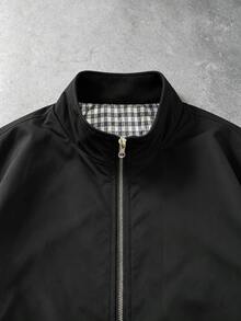 Manfinity EMRG 男士純色格紋上衣夾克外套，拉鍊開襟，休閒新款百搭夾克 - 黑色 - 查看 3