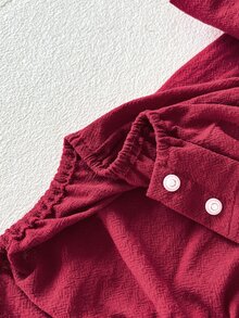 SHEIN Baby Girl Pastoral Embroidered Doll Large Collar Bow Tie Cute Ruffle Elastic Cuff Long Sleeve Romper Autumn - Red - View 6