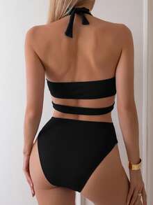 SHEIN Swim 女士连体泳衣 - 黑色 - 查看 2