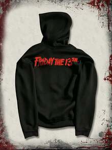 ROMWE MEN Beetlejuice X ROMWE Men's Mask Print Long Sleeve Casual Drawstring Hoodie - Black - View 4