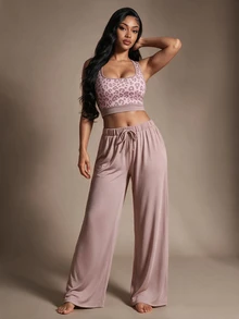 Radiana Elegant Leopard Print Tank Top And Pants 2 Pieces Set - Khaki - View 4