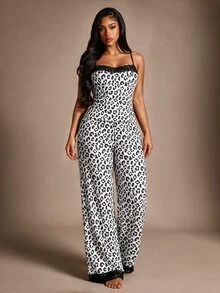 Radiana Bộ đồ ngủ họa tiết da báo và ren Sweet Ins dành cho nữ - Đen và trắng - Xem 6