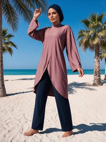 SHEIN Swim 女士沙滩罩衫裹身式布基尼泳装，宽松度假风立领连衣裙，新款女士阿巴雅夏季度假沙滩休闲装 - 彩色 - 查看 2