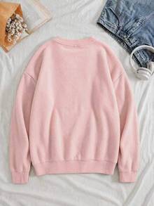 SHEINBlues Women's Soft Knit Pullover Sweater, Fashion Solid Color Long Sleeve Casual Top, Autumn/Winter - Pink - View 2