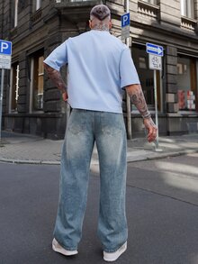 Artur Kramer 男士纯色简约休闲牛仔裤 - 藍色 - 查看 2