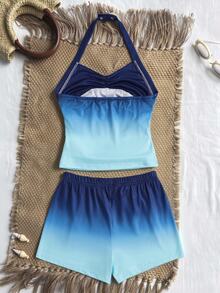 SHEIN Elladie kids Tween Girls Tank Top 2-Piece Set, Vacation, Minimalist, Knit, Back To School, Vintage, Slim, Sequin, Holiday Outfits - Multicolor - View 3