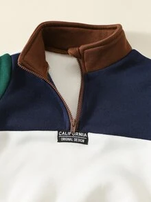 SHEIN 中性嬰兒男/女童、幼兒 2件組秋冬保暖內裡加厚可愛配色拼接立領運動衫套裝，嬰兒冬季服飾、運動套裝、聖誕節 - 墨綠色 - 查看 5
