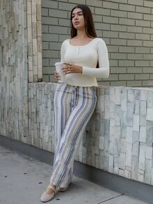 Andrea Bello 女士新款杏色95%纯棉半拉链T恤，四季皆宜的休闲百搭单品 - 杏色 - 查看 5