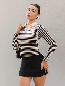 Andrea Bello Women Casual Striped Long Sleeve Top, Daily Wear School - Black - View 1
